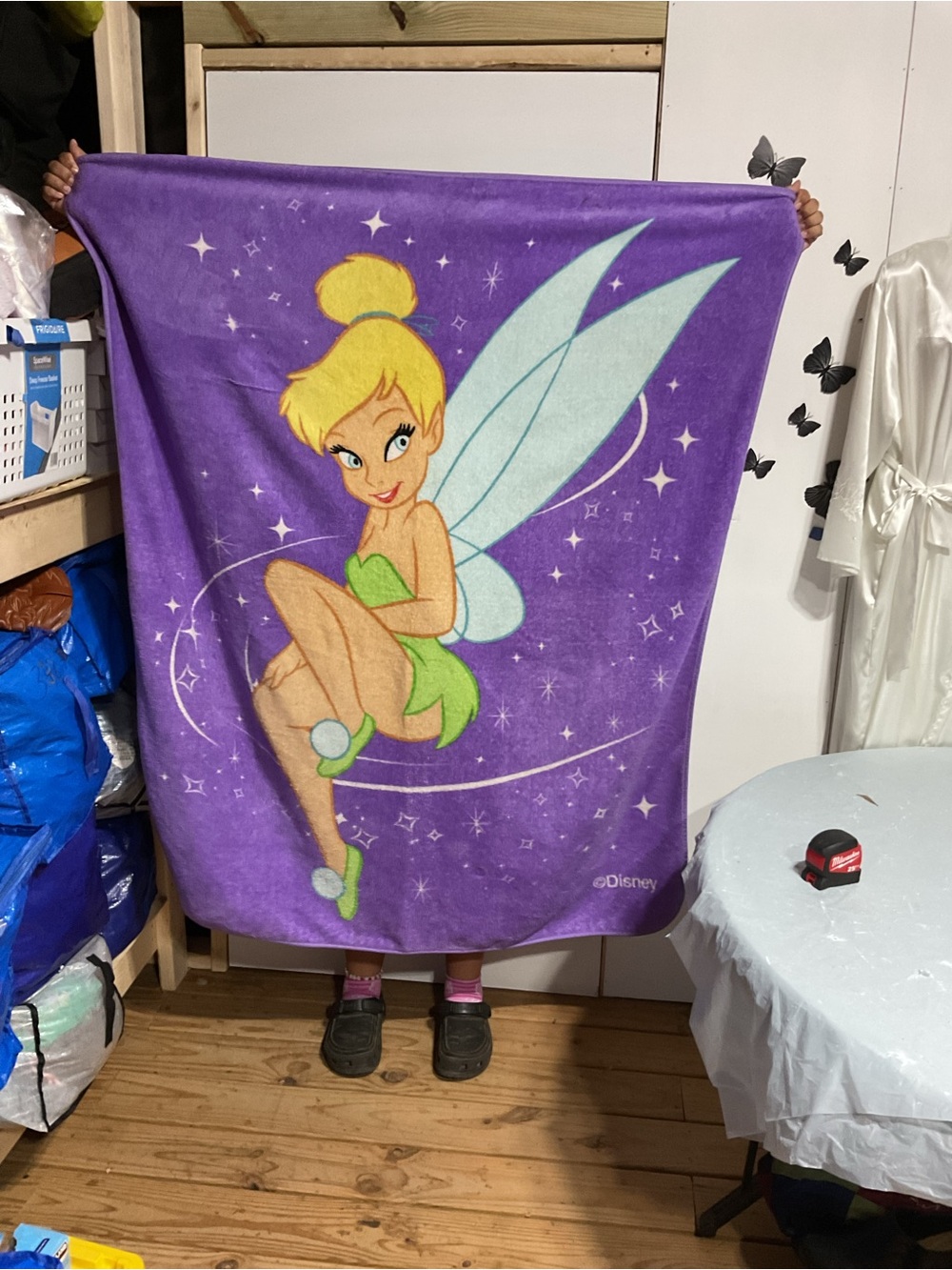 Disney Tinker Bell Purple Plush Blanket with Green and Blue Accents